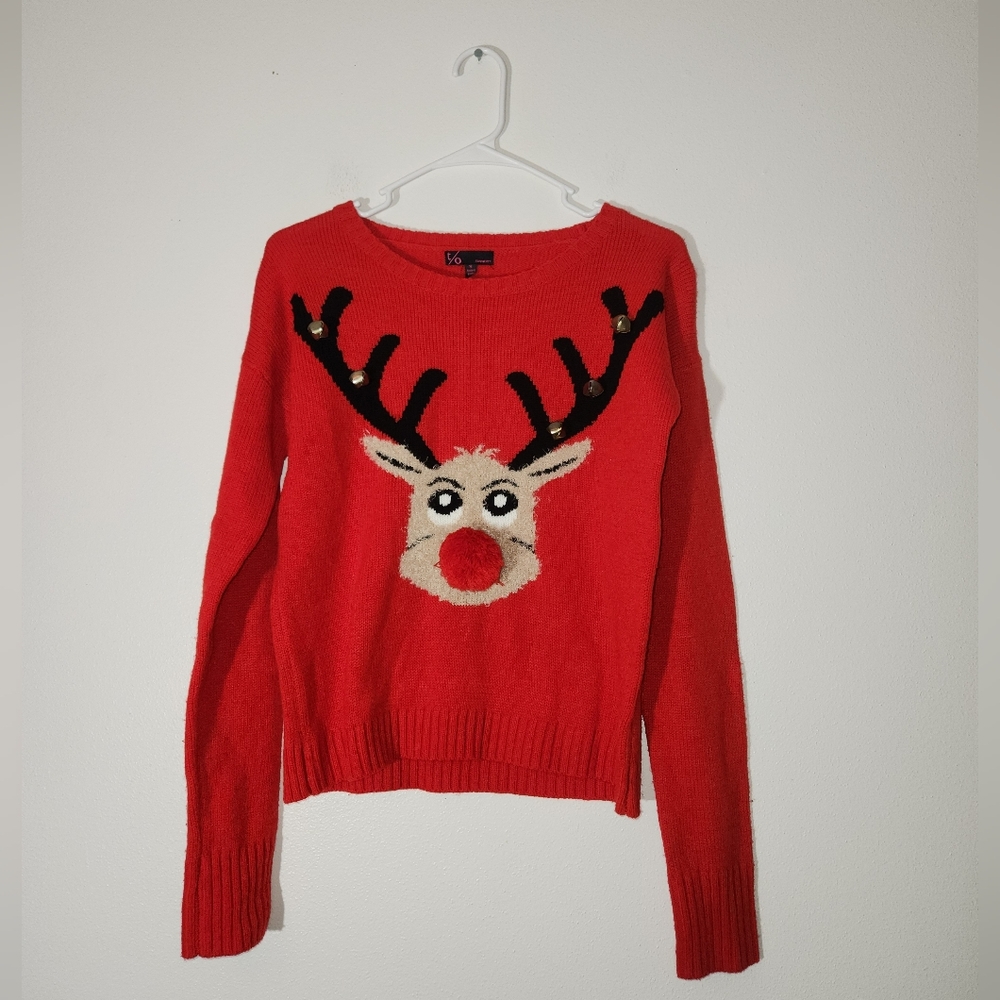 Women's Festive Holiday Red Reindeer Sweater